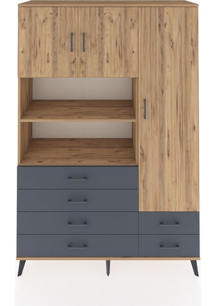 Hyperion Dolap 9 Raflı 6 Çekmeceli 3 Kapaklı 132X44X195 Çam-Çam/antrasit