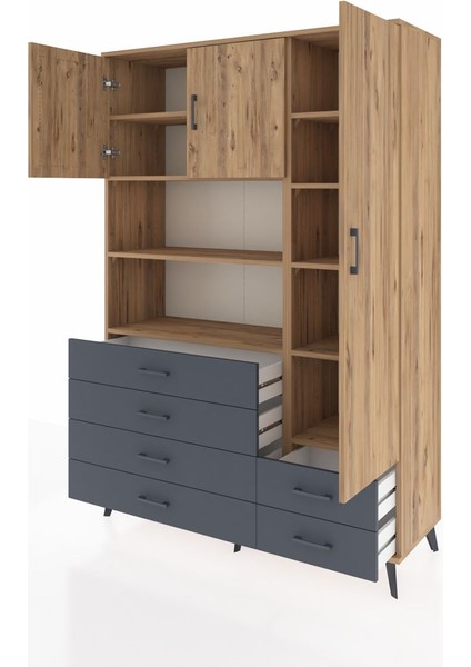 Hyperion Dolap 9 Raflı 6 Çekmeceli 3 Kapaklı 132X44X195 Çam-Çam/antrasit modelleri