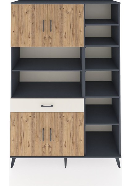 Hyperion Dolap 10 Raflı Tek Çekmeceli 4 Kapaklı 132X44X195 Antrasit-Çam/aytaşı