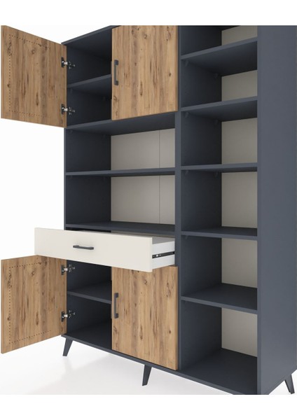 Hyperion Dolap 10 Raflı Tek Çekmeceli 4 Kapaklı 132X44X195 Antrasit-Çam/aytaşı fırsatları