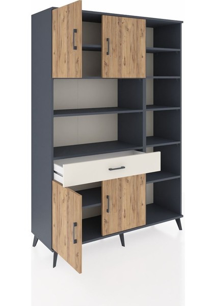 Hyperion Dolap 10 Raflı Tek Çekmeceli 4 Kapaklı 132X44X195 Antrasit-Çam/aytaşı indirimleri