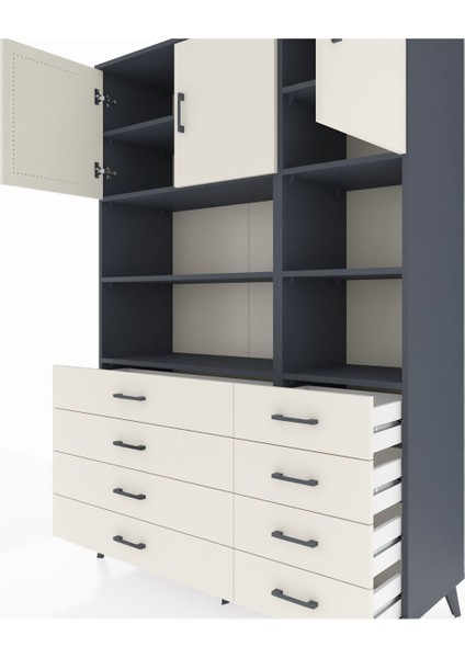 Hyperion Dolap 8 Raflı 8 Çekmeceli 3 Kapaklı 132X44X195 Antrasit-Aytaşı/aytaşı fırsatları