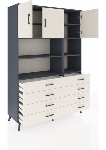 Hyperion Dolap 8 Raflı 8 Çekmeceli 3 Kapaklı 132X44X195 Antrasit-Aytaşı/aytaşı indirimleri