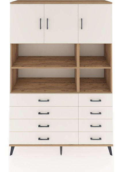 Hyperion Dolap 8 Raflı 8 Çekmeceli 3 Kapaklı 132X44X195 Çam-Aytaşı/aytaşı