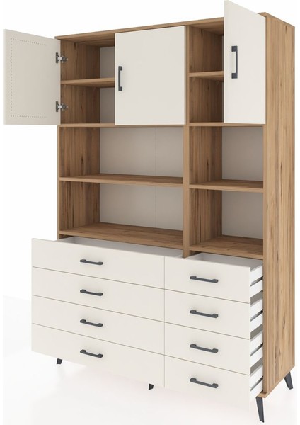 Hyperion Dolap 8 Raflı 8 Çekmeceli 3 Kapaklı 132X44X195 Çam-Aytaşı/aytaşı modelleri