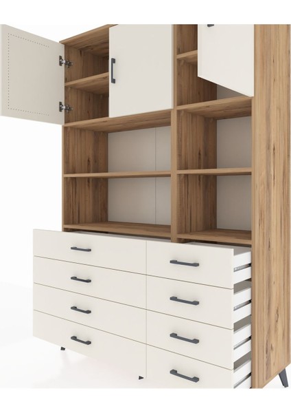 Hyperion Dolap 8 Raflı 8 Çekmeceli 3 Kapaklı 132X44X195 Çam-Aytaşı/aytaşı fırsatları