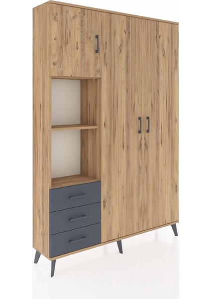 Arges Dolap 6 Raflı 3 Çekmeceli Tek Askılı 132X30X195 Çam-Çam/antrasit fiyatları
