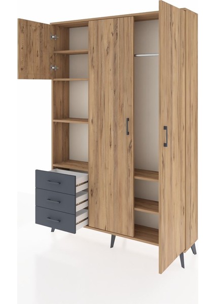 Arges Dolap 6 Raflı 3 Çekmeceli Tek Askılı 132X30X195 Çam-Çam/antrasit modelleri