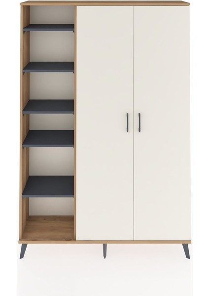 Arges Dolap 7 Raflı 2 Kapaklı Tek Askılı 132X30X195 Çam-Aytaşı/antrasit