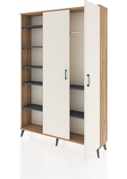 Arges Dolap 7 Raflı 2 Kapaklı Tek Askılı 132X30X195 Çam-Aytaşı/antrasit modelleri