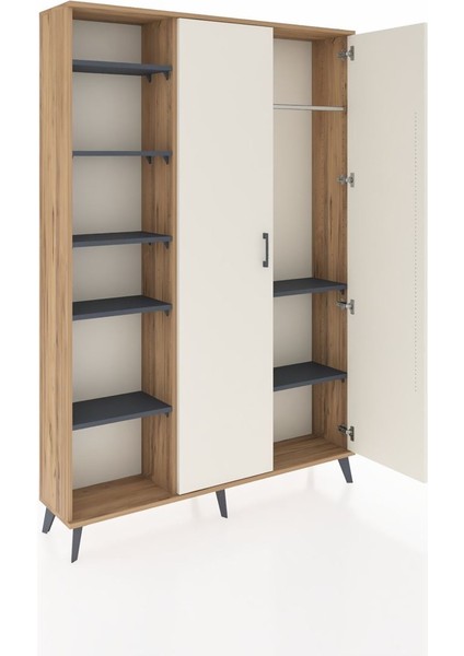 Arges Dolap 7 Raflı 2 Kapaklı Tek Askılı 132X30X195 Çam-Aytaşı/antrasit indirimleri