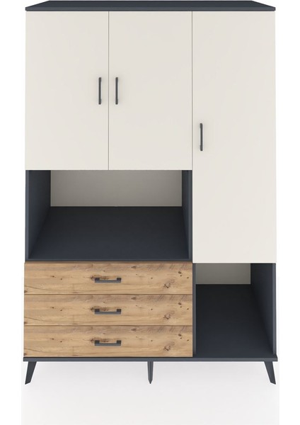 Kronos Dolap 6 Raflı 3 Çekmeceli 3 Kapaklı 132X59X195 Antrasit-Aytaşı/çam