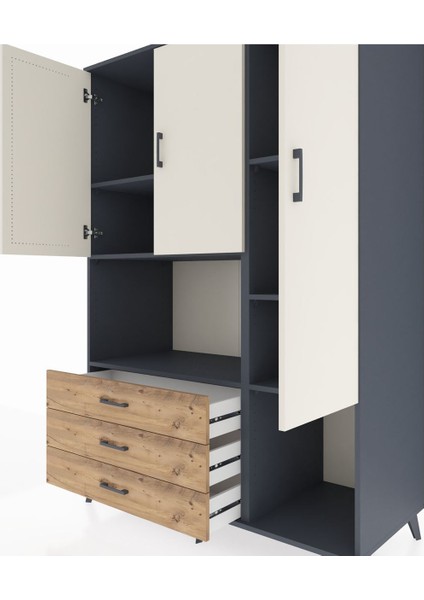 Kronos Dolap 6 Raflı 3 Çekmeceli 3 Kapaklı 132X59X195 Antrasit-Aytaşı/çam fırsatları