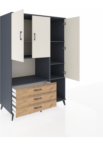 Kronos Dolap 6 Raflı 3 Çekmeceli 3 Kapaklı 132X59X195 Antrasit-Aytaşı/çam indirimleri