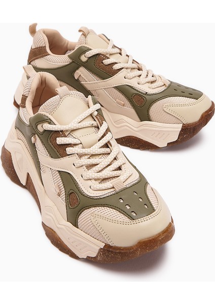 Daysi Haki Bej Kalın Tabanlı Spor Ayakkabı Kadın Sneakers