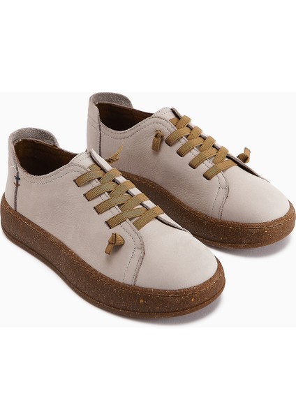 Judi Hakiki Deri Gri Rahat Tabanlı Kadın Sneakers