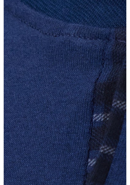 Erkek Regular Fit Pamuklu Düğmeli Yaka Beli Lastikli Desenli Indigo Pijama Takımı