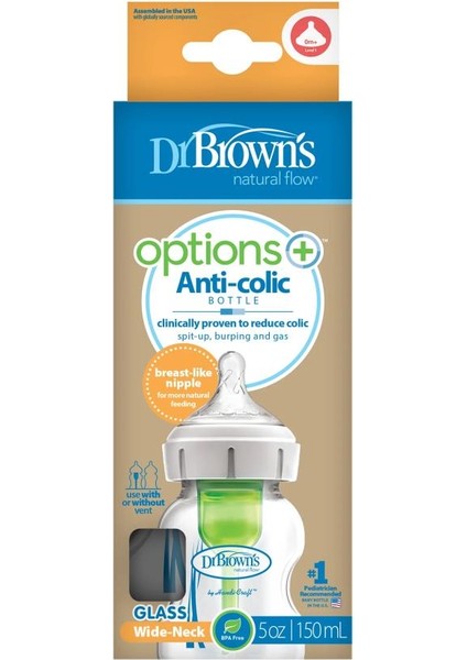 Dr Brown's Geniş Ağız Anti Kolik Options+ Cam Biberon 150 ml fiyatları