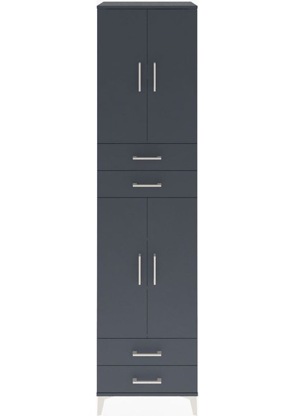 Hyperion Dolap 5 Raflı 4 Çekmeceli 4 Kapaklı 60X44X243 Antrasit-Antrasit