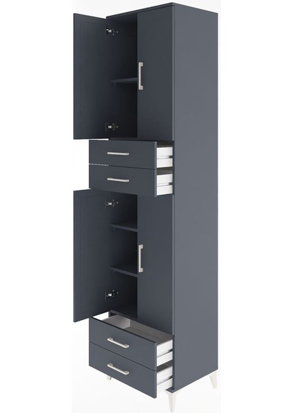 Hyperion Dolap 5 Raflı 4 Çekmeceli 4 Kapaklı 60X44X243 Antrasit-Antrasit fırsatları