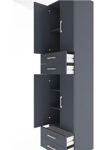 Hyperion Dolap 5 Raflı 4 Çekmeceli 4 Kapaklı 60X44X243 Antrasit-Antrasit indirimleri