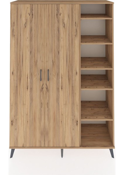 Hyperion Dolap 7 Raflı 2 Kapaklı Tek Askılı 132X44X195 Çam-Çam/aytaşı