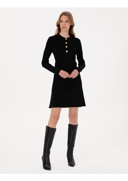 Kadın Siyah A Kesim Triko Elbise 50311039-VR046