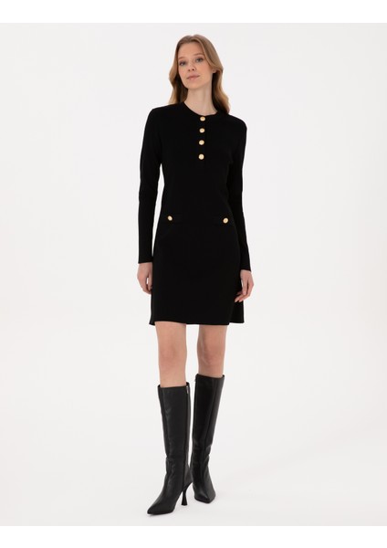 Kadın Siyah A Kesim Triko Elbise 50311039-VR046 modelleri