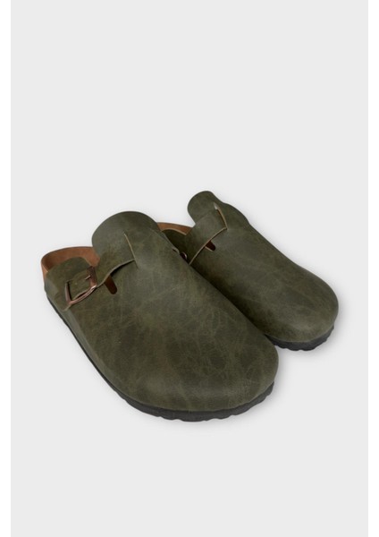 Unisex Toka Detaylı Mantar Anatomik Tabanlı Terlik Haki - Bej modelleri