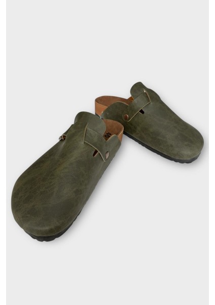 Unisex Toka Detaylı Mantar Anatomik Tabanlı Terlik Haki - Bej fırsatları