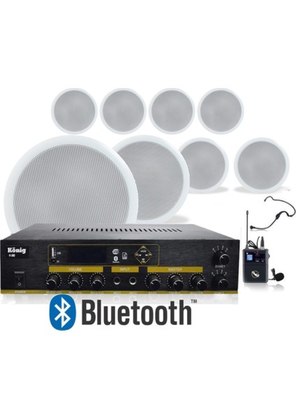 8’li Tavan Hoparlörlü Yaka Mikrofonlu Bluetooth Anfi Ses Sistemi Seti