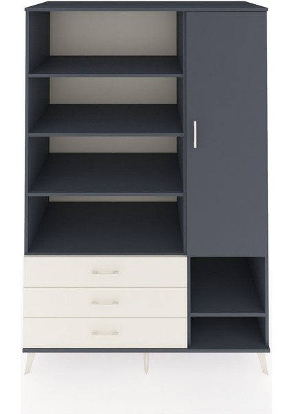 Kronos Dolap 9 Raflı 3 Çekmeceli Tek Kapaklı 132X59X195 Antrasit-Antrasit/aytaşı