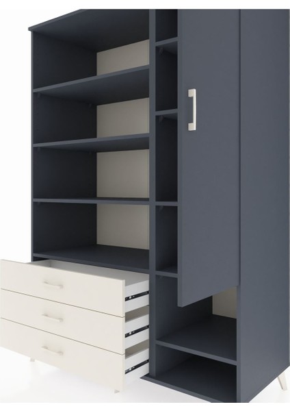Kronos Dolap 9 Raflı 3 Çekmeceli Tek Kapaklı 132X59X195 Antrasit-Antrasit/aytaşı fırsatları