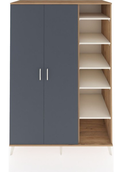 Kronos Dolap 7 Raflı 2 Kapaklı Tek Askılı 132X59X195 Çam-Antrasit/aytaşı