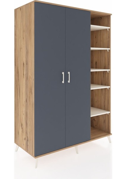 Kronos Dolap 7 Raflı 2 Kapaklı Tek Askılı 132X59X195 Çam-Antrasit/aytaşı fiyatları