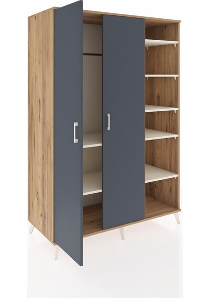 Kronos Dolap 7 Raflı 2 Kapaklı Tek Askılı 132X59X195 Çam-Antrasit/aytaşı indirimleri