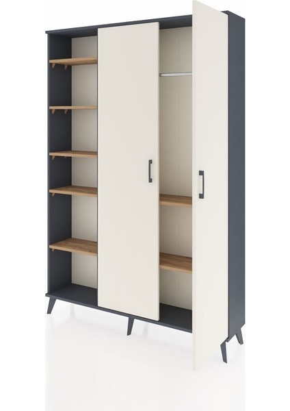 Arges Dolap 7 Raflı 2 Kapaklı Tek Askılı 132X30X195 Antrasit-Aytaşı/çam modelleri