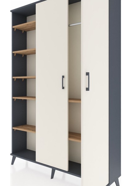 Arges Dolap 7 Raflı 2 Kapaklı Tek Askılı 132X30X195 Antrasit-Aytaşı/çam fırsatları