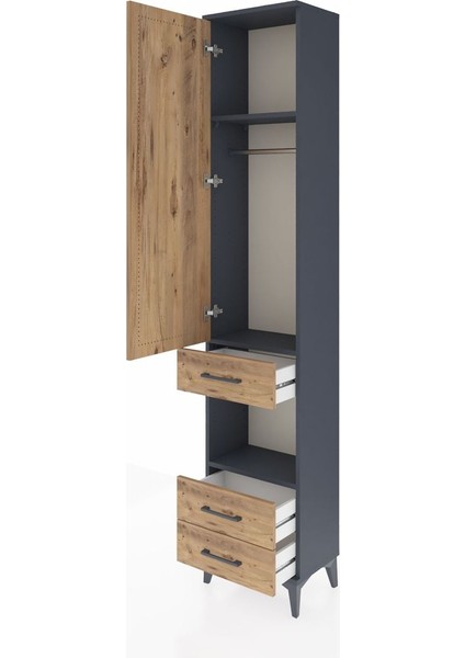 Arges Dolap 3 Raflı 3 Çekmeceli Tek Askılı 44X30X221 Antrasit-Çam fırsatları