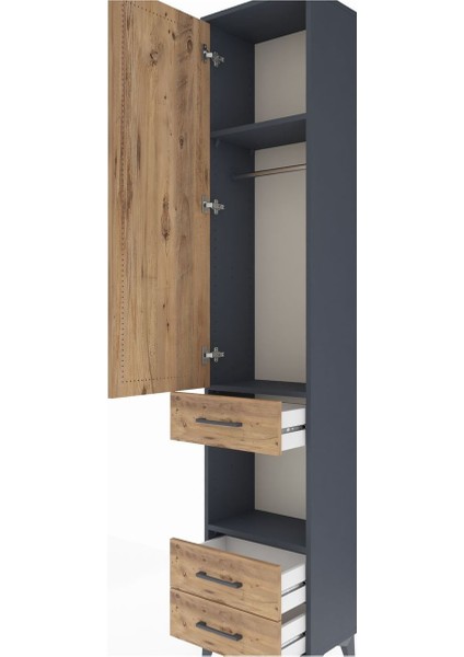 Arges Dolap 3 Raflı 3 Çekmeceli Tek Askılı 44X30X221 Antrasit-Çam indirimleri
