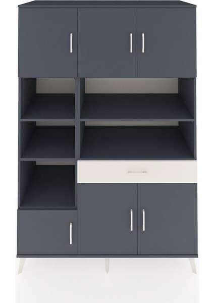 Kronos Dolap 10 Raflı Tek Çekmeceli 6 Kapaklı 132X59X195 Antrasit-Antrasit/aytaşı