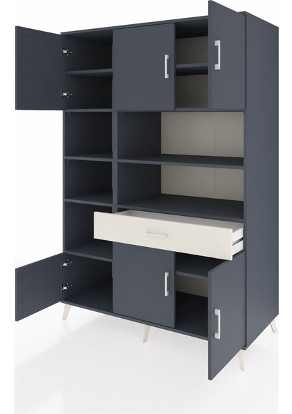 Kronos Dolap 10 Raflı Tek Çekmeceli 6 Kapaklı 132X59X195 Antrasit-Antrasit/aytaşı modelleri