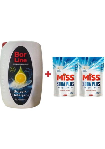 Borline 1 Adet 4000 ml Sıvı Bulaşık Deterjanı 2 Adet Miss Soda Plus 500 gr