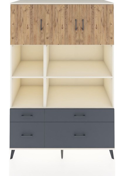 Kronos Dolap 8 Raflı 4 Çekmeceli 3 Kapaklı 132X59X195 Aytaşı-Çam/antrasit