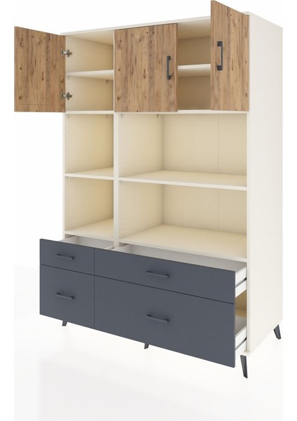 Kronos Dolap 8 Raflı 4 Çekmeceli 3 Kapaklı 132X59X195 Aytaşı-Çam/antrasit modelleri