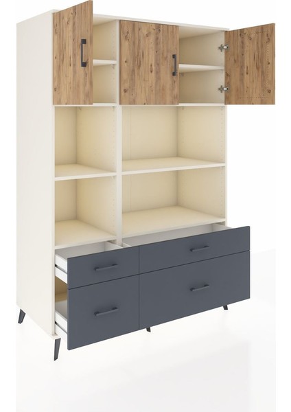 Kronos Dolap 8 Raflı 4 Çekmeceli 3 Kapaklı 132X59X195 Aytaşı-Çam/antrasit indirimleri