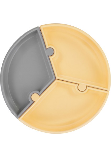 Puzzle Vakum Tabanlı Silikon Tabak Mellow Yellow / Powder Grey