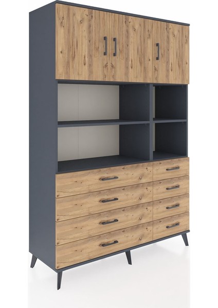 Hyperion Dolap 8 Raflı 8 Çekmeceli 3 Kapaklı 132X44X195 Antrasit-Çam/çam fiyatları