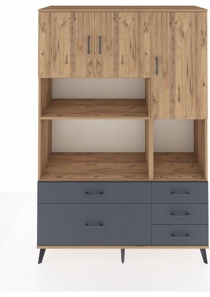 Hyperion Dolap 8 Raflı 5 Çekmeceli 3 Kapaklı 132X44X195 Çam-Çam/antrasit