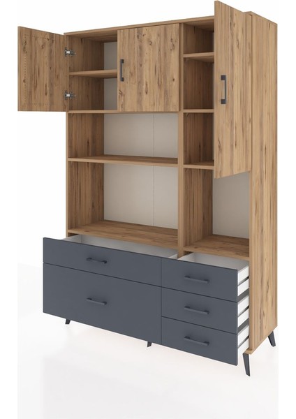 Hyperion Dolap 8 Raflı 5 Çekmeceli 3 Kapaklı 132X44X195 Çam-Çam/antrasit modelleri